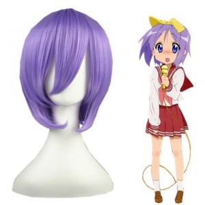 35cm Short Light Purple Lucky Star Hiiragi Tsukasa Synthetic Anime Cosplay Wig CS-001E