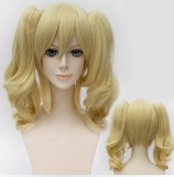 45cm Medium Long Curly Blonde Batman Harley Quinn Wig Synthetic Anime Cosplay Hair Wigs+2Ponytails CS-076E