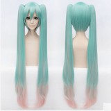 100cm Long Straight Green&Pink Mixed Vocaloid Miku Sakura Wig Synthetic Anime Cosplay Wigs+2Ponytails CS-075H