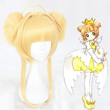 40cm Medium Long Blonde Card Captor Sakura Kinomoto Sakura Wig Synthetic Anime Cosplay Wigs+2Ponytails CS-359C