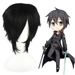 35cm Short Black Sword Art Online Kirigaya Kazuto Wig Synthetic Anime Cosplay Wigs CS-062A