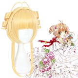 40cm Medium Long Blonde Card Captor Sakura Kinomoto Sakura Hair Wig Synthetic Anime Cosplay Wigs+Two Ponytails CS-359B