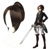 40cm Short Brown Attack on Titan Hanji Zoe Wig Synthetic Anime Cosplay Wigs+1Ponytail CS-118B