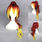 65cm Long Curly Ao no Exorcist Kirigakure Syura Wig Red&Yellow Mixed Anime Cosplay Wigs+One Ponytail CS-077A