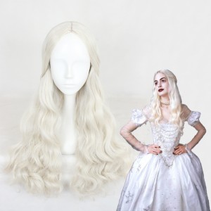 60cm Long Wave Milk White Alice in Wonderland 2 White Queen Wig Synthetic Anime Cosplay Wigs CS-319A