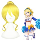 35cm Short Curly Yellow Love Live Eli Ayase Wig Synthetic Anime Cosplay Wig+1Ponytail CS-219A