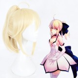 35cm Short Blond Fate Saber Wig Synthetic Party Hair Wig Anime Cosplay Wigs+1Ponytail CS-345E