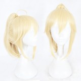 35cm Short Blond Fate Saber Wig Synthetic Party Hair Wig Anime Cosplay Wigs+1Ponytail CS-345E