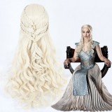 70cm Long Wave Beige Game of Thrones Daenarys Targaryen Wig Synthetic Anime Cosplay Wig CS-344B