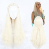 70cm Long Curly Light Yellow Game of Thrones Daenarys Targaryen Wig Synthetic Anime Cosplay Wigs CS-344A