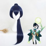 80cm Long Straight Dark Blue Game of Onmyoji Wig Synthetic Party Hair Anime Cosplay Wigs+1Ponytail CS-315A