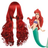 80cm Long Wave Red Disney Mermaid Wig Synthetic Anime Hair Cosplay Wigs CS-193A