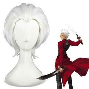 30cm Short White Fate Stay Night Shirou Emiya Archer Wig Synthetic Anime Cosplay Wig CS-216C