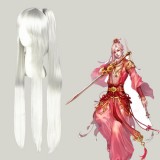 100cm Long Straight Silver White Legend of Sword and Fairy Wig Synthetic Anime Wig+1Ponytail CS-214A