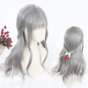 60cm Long Curly Gray Mixed Synthetic Party Hair Wigs Heat Resistant Anime Cosplay Lolita Wig CS-813A