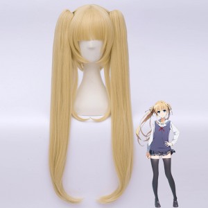 70cm Long Blonde Saenai Heroine no Sodatekata Eriri Spencer Sawamura Wig Synthetic Anime Cosplay Wig 2Ponytails Wig CS-236D