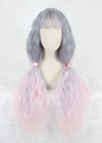 80cm Long Wave Gray&Pink Mixed Synthetic Party Hair Wigs Heat Resistant Anime Cosplay Lolita Wig CS-811A