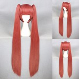 100cm Long Straight Watermelon Red Gugure! Kokkuri San Wig Synthetic Anime Cosplay Wig+2Ponytails CS-227A