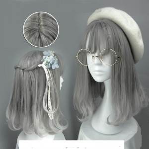 45cm Medium Long Curly Gray Mixed Party Hair Wigs For Woman Anime Cosplay Lolita Wig CS-287A