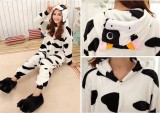 Adult Cartoon Flannel Unisex Black Cow Animal Onesies Anime Kigurumi Costume Pajamas Sets KT004