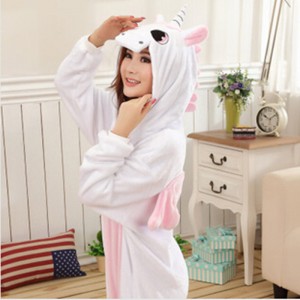 Adult Cartoon Flannel Unisex Pink Unicorn Animal Onesies Anime Kigurumi Costume Pajamas Sets KT019