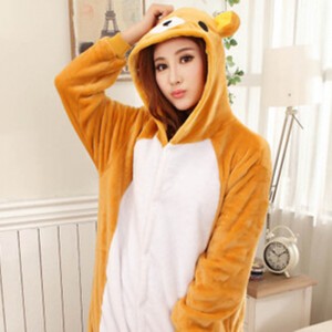 Adult Cartoon Flannel Unisex Rilakkuma Animal Onesies Anime Kigurumi Costume Pajamas Sets KT008