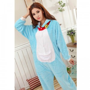 Cartoon Flannel Unisex Adult Doraemon Sleepwear Animal Onesie Cosplay Halloween Costume Pajamas Sets KT001