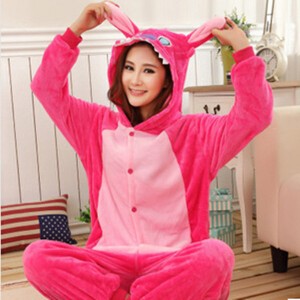 Adult Cartoon Flannel Unisex Rose Stitch Animal Onesies Anime Kigurumi Costume Pajamas Sets KT006