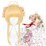 40cm Medium Long Blonde Card Captor Sakura Kinomoto Sakura Hair Wig Synthetic Anime Cosplay Wigs+Two Ponytails CS-359B