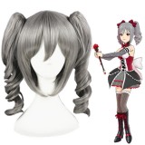 40cm Medium Long Curly Gray The Idol Master Cinderella Wig Synthetic Anime Cosplay Hair Wigs+2Ponytails CS-251A