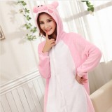Adult Cartoon Flannel Unisex Pink Pig Animal Onesies Anime Kigurumi Costume Pajamas Sets KT002