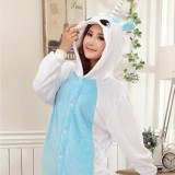 Adult Cartoon Flannel Unisex Blue Unicorn Animal Onesies Anime Kigurumi Costume Pajamas Sets KT018