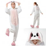 Adult Cartoon Flannel Unisex Pink Rabbit Animal Onesies Anime Kigurumi Costume Pajamas Sets KT061
