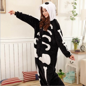 Adult Cartoon Flannel Unisex Skeleton  Animal Onesies Anime Kigurumi Costume Pajamas Sets KT044