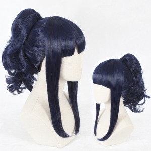 45cm Short Naruto Hyuga Hinata Wig Dark Blue Synthetic Anime Cosplay Wigs+One Ponytail CS-333A