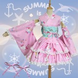 2017 New Pink Hellokittty&Blue Horse Dress Cotton Halloween Party Anime Cosplay Costume Lolita Dress COS-176