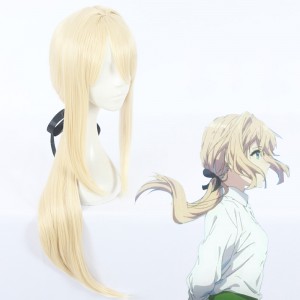 75cm Long Straight Light Golden Wig Violet Evergarden Cosplay Hair Synthetic Anime Cosplay Wigs CS-367C