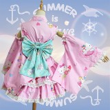 2017 New Pink Hellokittty&Blue Horse Dress Cotton Halloween Party Anime Cosplay Costume Lolita Dress COS-176