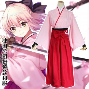 Fate/Grand Order Saber Cosplay Costume Okita Souji Costume Pink Kimono Anime Costume COS-197