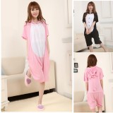 Adult Cartoon Cotton Unisex Pink&Black Pig Summer Onesie Anime Kigurumi Costumes Pajamas Sets ST005