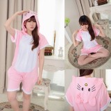 Adult Cartoon Cotton Unisex Pink Hellokitty Summer Onesie Anime Kigurumi Costumes Pajamas Sets ST004