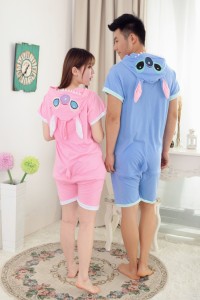 Adult Cartoon Cotton Unisex Blue&Pink Stitch Summer Onesie Anime Kigurumi Costumes Pajamas Sets ST014