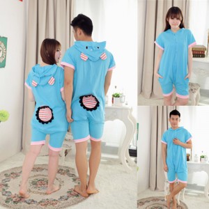 Adult Cartoon Cotton Unisex Blue Elephant Summer Onesie Anime Kigurumi Costumes Pajamas Sets ST007