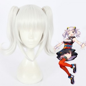 40cm Short Silver White Virtual YouTuber Wig Kizuna Ai Hair Synthetic Anime Cosplay Wigs 2Ponytails Wig CS-374A