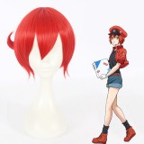 30cm Short Red Wig Cells at Work Cosplay Wig Erythrocite Red Blood Synthetic Anime Wig CS-380A