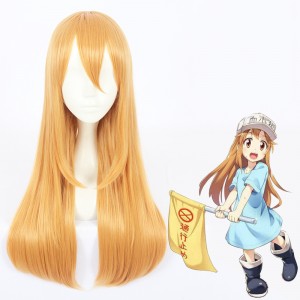 60cm Long Straight Orange Cells at Work Cosplay Wig Blood Platelet Anime Wig Synthetic Hair Wigs CS-380C