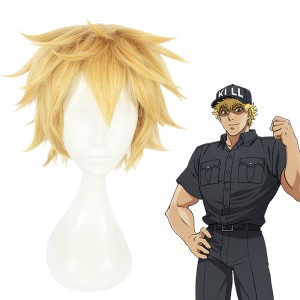 30cm Short Blonde Hataraku Saibou Anime Cells at Work Killer T Cell Wig Synthetic Hair Cosplay Wig CS-380D