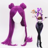 70cm Long Purple League of Legends LOL KDA Kaisa Wig Synthetic Anime Cosplay Wigs 2Ponytails CS-119K