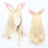 70cm Long Curly Light Blonde League of Legends LOL KDA Ahri Wig Synthetic Anime Cosplay Wigs With Ears CS-119L