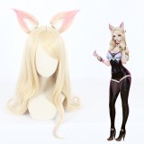 70cm Long Curly Light Blonde League of Legends LOL KDA Ahri Wig Synthetic Anime Cosplay Wigs With Ears CS-119L